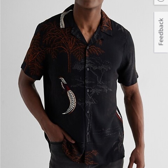 Express Other - Express Bird & Tree Print Rayon Short Sleeve Shirt SIZE XL